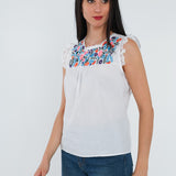 T-shirt sans manches blanc avec broderie