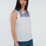 T-shirt sans manches blanc avec broderie