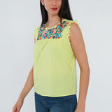 T-shirt sans manches jaune avec broderie