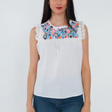 T-shirt sans manches blanc avec broderie